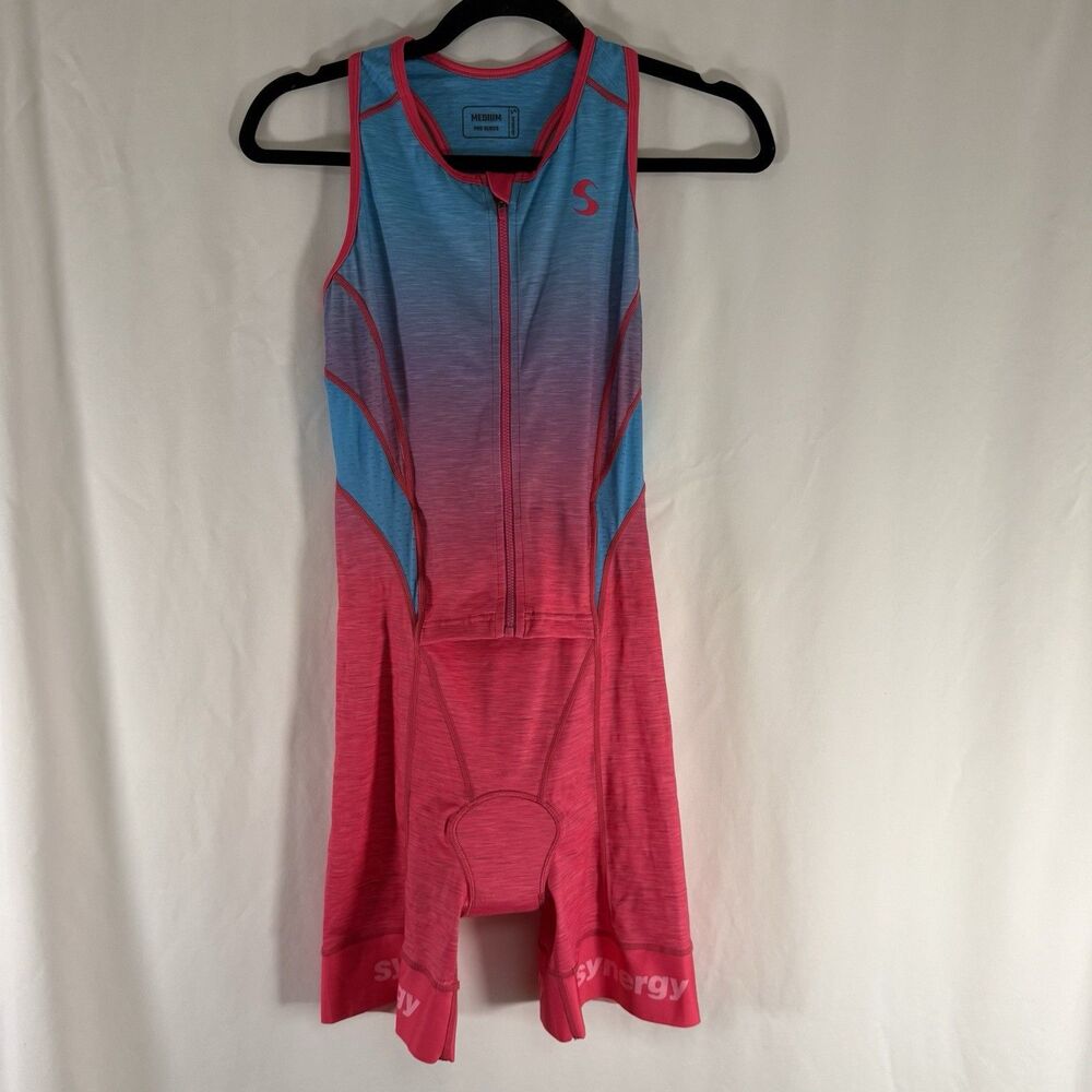 Synergy Pro Series Cycling Bib Women's Medium Pink Blue Sleeveless Zip Up